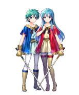 Artwork of Young Eirika and Ephraim in Fire Emblem Heroes by Asatani Tomoyo.