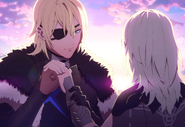 CG artwork of female Byleth's S-Support with Dimitri.