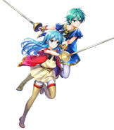 Artwork of Young Eirika and Ephraim in Fire Emblem Heroes by Asatani Tomoyo.