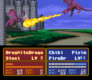 Screenshot of Tiki attacking a Dracoknight as a Wyvern in Mystery of the Emblem.