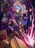 Ilustración de Peri como un Paladín empuñando una Lanza Asesina de Yoko Matsurica en Fire Emblem 0 (Cipher).