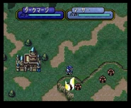 Map animation of Arthur casting Elfire on a Lopto Dark Mage in Genealogy of the Holy War.