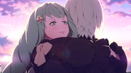 CG artwork of male Byleth's S-Support with Flayn.