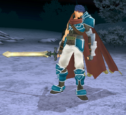 Ike's in-game battle model as a Vanguard in Radiant Dawn.