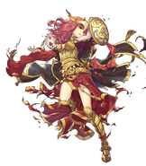 Artwork of Celica (Queen of Valentia) injured in Fire Emblem Heroes by Geso Umiu.