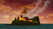 Wallaby 2 racing to Pontypandy Island to put out a massive forest fire