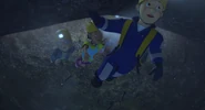 Penny and the kids swim through the flooded cave