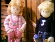 Sarah and James waiting outside Uncle Sam’s inventing shed