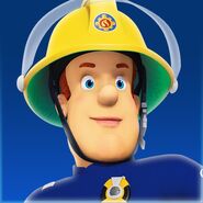 Fireman Sam with the updated fire service uniform.