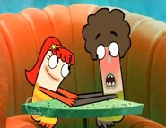 Oscar blushing a lot when Bea asks him out on a date with her.