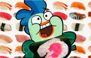 "I'm a fish wearing sushi!"