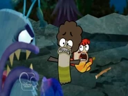 Oscar protects Bea of the Yeti Lobster after she was hurt by a thorn.