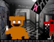 Foxy, Mangle, and Freddy in the Main Hall.