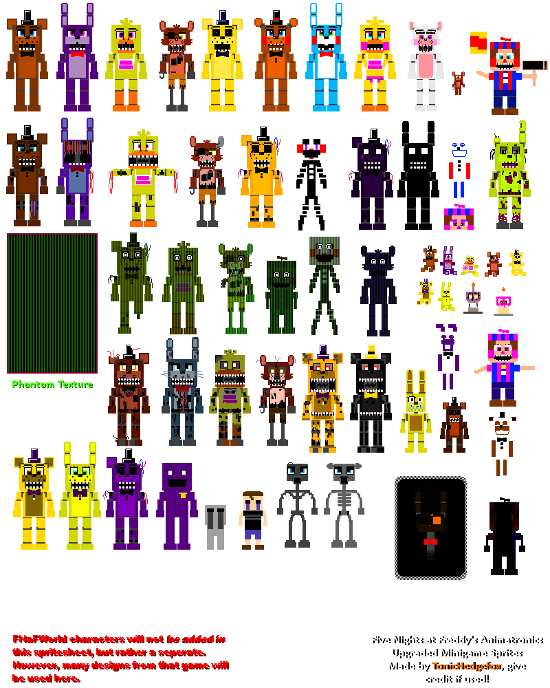 Animatronics from the fnaf minigames