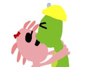 Amy the Axolotl kissing Larry