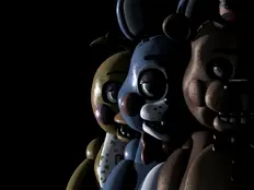Toy Freddy, Toy Bonnie e Toy Chica come appaiono nel menu principale di Five Nights at Freddy's 2.