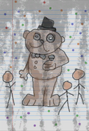 Un vecchio disegno di Freddy circondato da bambini.