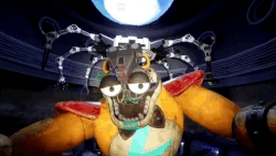 Glamrock Freddy fa un jumpscare a Gregory;senza maschera, animato.