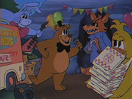 Foxy and the rest of the band in Freddy & Friends: On Tour! anniversary artwork.