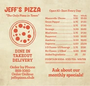 Menù di Jeff's Pizza.