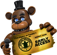 Freddy Fazbear's official render holding the Early Access Ticket.