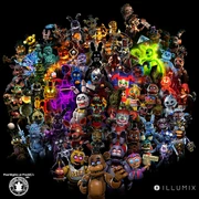 Gli animatronici di consegna (sia skin che personaggi) visti sul poster Consegna Finale del gioco.