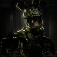 Un render di Springtrap in agguato in un corridoio.