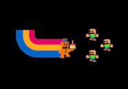 Lo sprite in stile Atari di Freddy nel secondo teaser di Freddy Fazbear's Pizzeria Simulator, con tre bambini visti nel minigioco di morte "Take Cake to the Children" del secondo gioco.