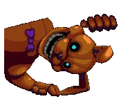 Il Coniglio Giallo stordito sotto un tavolo.