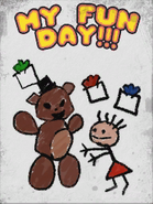 Un disegno di un bambino che si prepara ad abbracciare Freddy.
