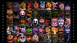 Il roster di Ultimate Custom Night con i principali cinquanta antagonisti selezionabili.