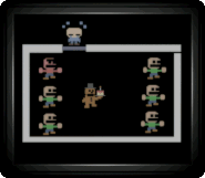 Freddy nel minigioco "Take Cake to the Children" visto sul terminale, animato.