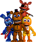 Freddy with Bonnie, Chica, and Foxy.