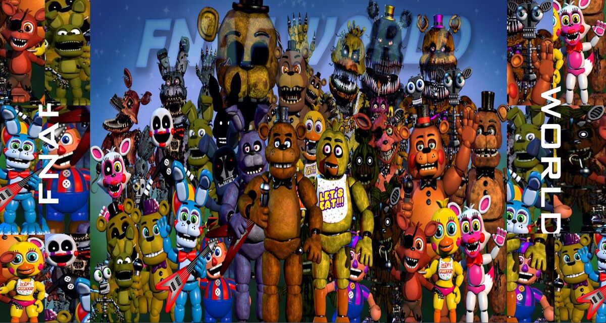 did one big wallpaper of my fnaf world edits. (oh and this background came  from some wiki) : r/fivenightsatfreddys