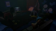 Disembodied's head in the Lounge with the other suits heads.