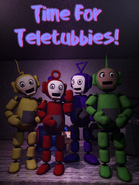 Laa-Laa and the rest of the repaired tubbybots in a poster found around the restaurant.