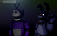 An image of Tinky Winky 2.0 with Bonnie from Five Nights at Freddy's from Clicky's DeviantArt.