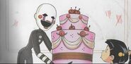 The Marionette giving cake