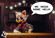 A Lolbit render released by Clickteam, requesting developers for an unnamed project.