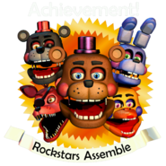 Rockstar Freddy along with Lefty and the other Rockstar animatronics in the Rockstars Assemble achievement