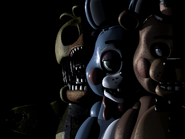 Toy Freddy in the Main Menu with Toy Bonnie and Chica.