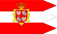 Flag of the Polish–Lithuanian Commonwealth with the Commonwealth's coat of arms in the centre. The original version had current king's coat of arms.