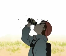 Naota drinking the sour beverage