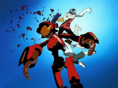 Haruko hitting the robot