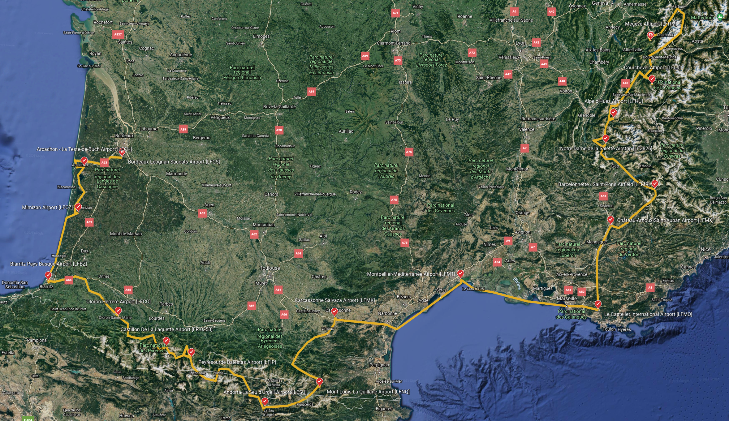 a & b) Google Earth Flight Simulator view showing fly-by of Mont