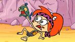 Pebbles and a piranhasaurus from "Alien vs. Pebbles".