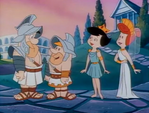 The Flintstones and Rubbles as Roman gladiators.