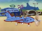 Fred and Barney in their airplane, "The Spirit of Bedrock", in the episode, "The Great Bedrock Air Race".