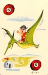 Fred with a pterodactyl in a Flintstones Ed-U-Card.