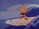 Bamm-Bamm and his sharkasaurus surfboard from The Flintstone Comedy Hour.